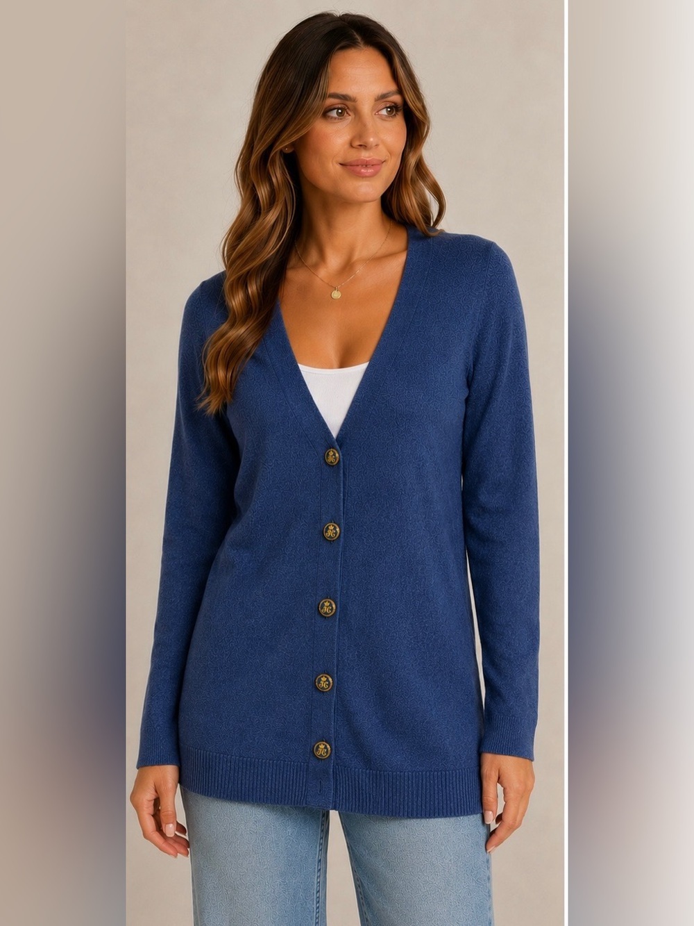 Juicy Couture Midnight Blue V‑Neck Button Cardigan